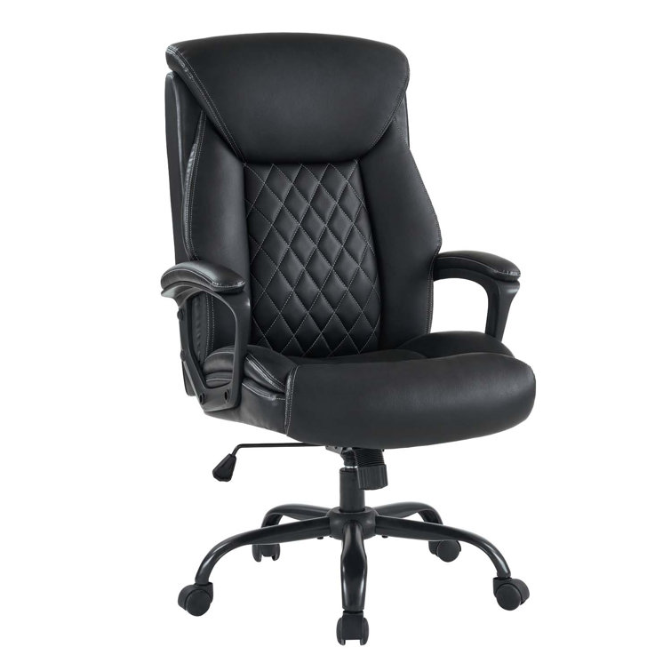 Adryan High Back Faux Leather Ergonomic Executive Swivel Office Chair With Wheels Arms Lumbar Support